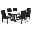 Pemberly Row 7-Piece Wooden Dining Set with Black Finish & Fabric Seats