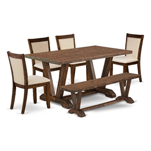 Pemberly Row 6-Piece Asian Wood Dining Set in Distressed Jacobean Beige