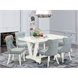 Pemberly Row 7-Piece Rubber Wood Dinette Set in Linen White/Baby Blue