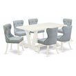 Pemberly Row 7-Piece Rubber Wood Dinette Set in Linen White/Baby Blue