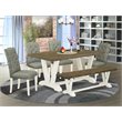 Pemberly Row 6-Piece Wood Dining Set with Bench in White and Smoke