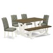 Pemberly Row 6-Piece Wood Dining Set with Bench in White and Smoke