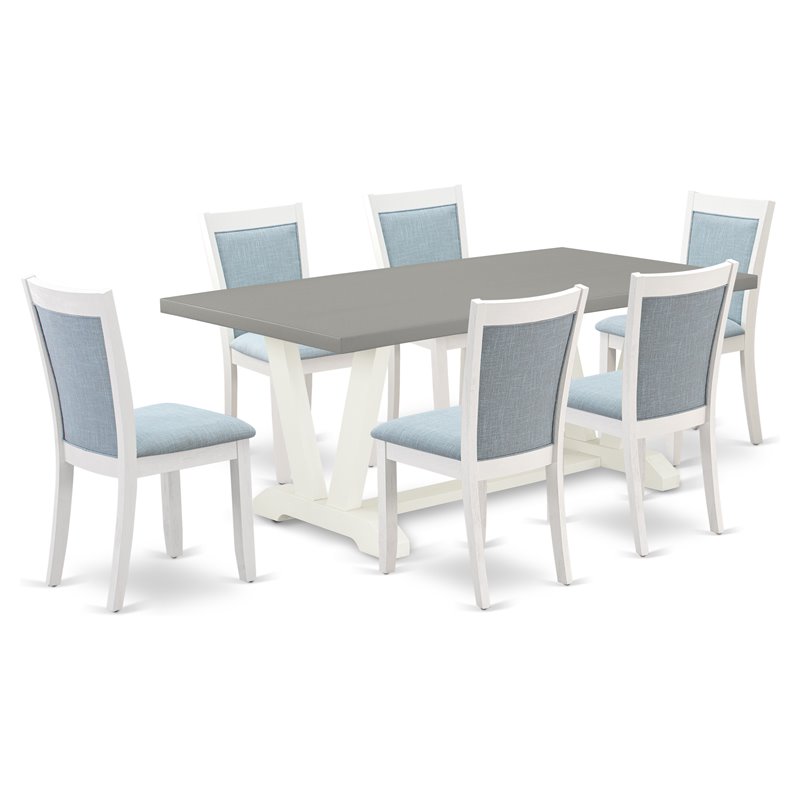 Pemberly Row 7-Piece Acacia Wood Dining Set in White/Blue/Cement