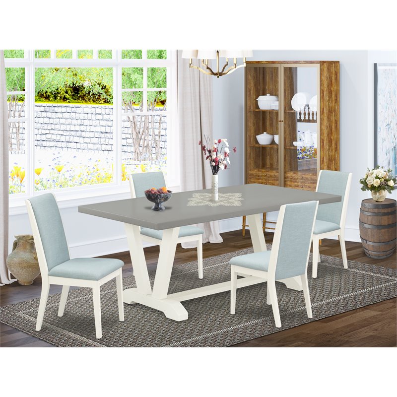 Pemberly Row 5-Piece Wood Dining Set in Linen White and Baby Blue