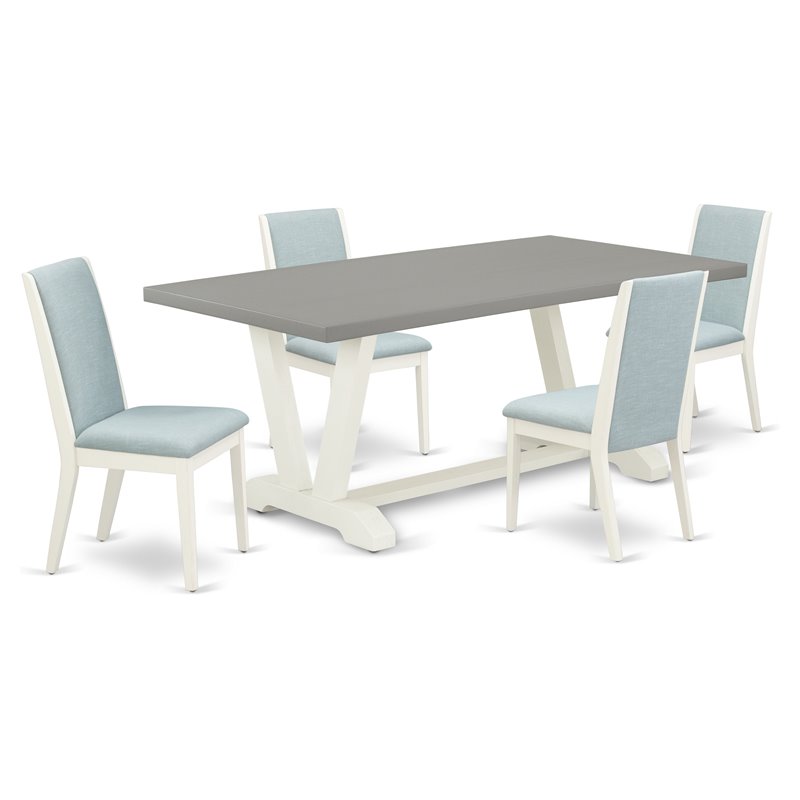 Pemberly Row 5-Piece Wood Dining Set in Linen White and Baby Blue