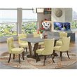 Pemberly Row 7-Piece Asian Wood Dining Set in Jacobean and Limelight Beige