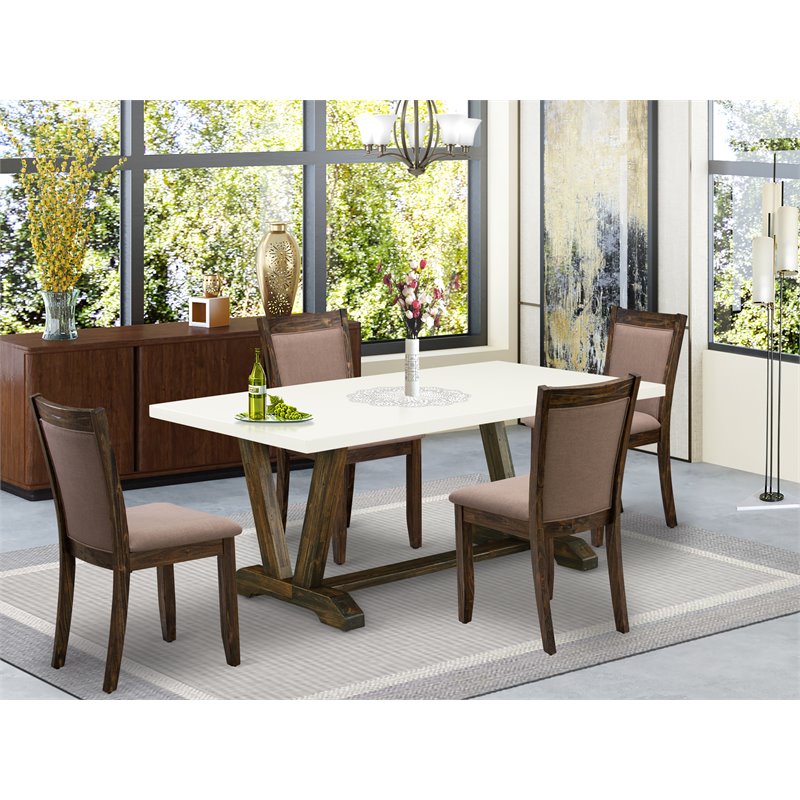 Pemberly Row 5-Piece Rubberwood Dining Set in Jacobean/Dark Khaki Gray