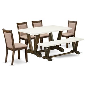 Pemberly Row 6-Piece Rubberwood Dining Set in Khaki Gray/Jacobean/White