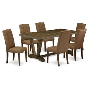 Pemberly Row 7-Piece Wood Dining Set with X-Leg Table in Brown Smoke