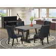 Pemberly Row 5-Piece Dining Set with Cement Top and Black Tufted Chairs