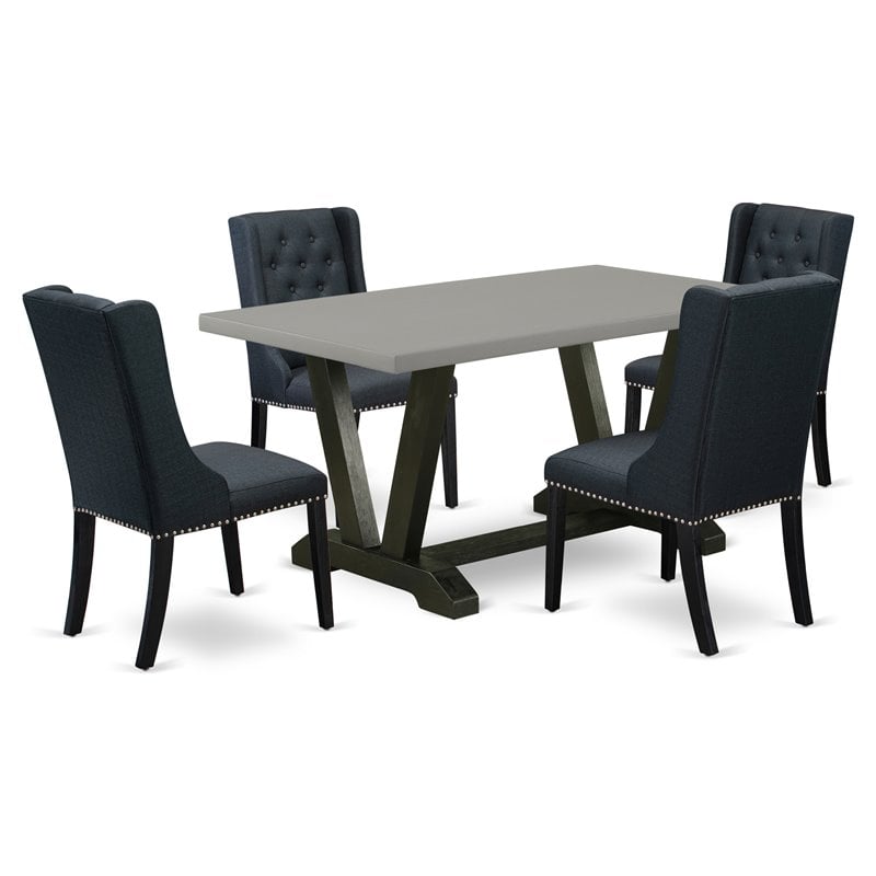 Pemberly Row 5-Piece Dining Set with Cement Top and Black Tufted Chairs