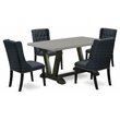 Pemberly Row 5-Piece Dining Set with Cement Top and Black Tufted Chairs