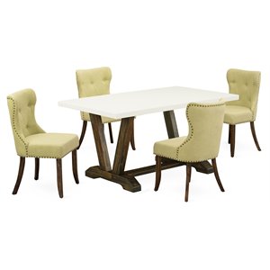 Pemberly Row 5-PC Wood Kitchen Table Set with Linen Fabric Seats