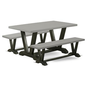 Pemberly Row 3-PC Wood Kitchen Set with Cement Table & Black Benches