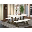 Pemberly Row 3-Piece Wood Dining Set with 2 Benches in Jacobean Brown
