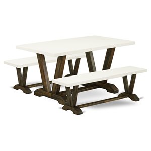 Pemberly Row 3-Piece Wood Dining Set with 2 Benches in Jacobean Brown