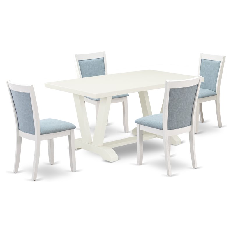 Pemberly Row 5-Piece Rubber Wood Dining Set with Baby Blue Upholstery