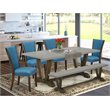 Pemberly Row 6-Piece Wood Dining Set with Black Fabric Chairs