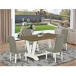 Pemberly Row 5-Piece Wood Dining Set in Linen White and Dark Shitake