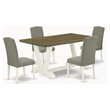 Pemberly Row 5-Piece Wood Dining Set in Linen White and Dark Shitake