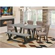 Pemberly Row 6-Piece Wood Dining Set with Fabric Seats in Black/Coffee