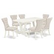 Pemberly Row 7-Piece Wood Dining Set in Doeskin Gray Linen Upholstery