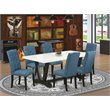 Pemberly Row 7-Piece Wood Dining Room Set in Black & Mineral Blue