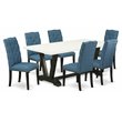Pemberly Row 7-Piece Wood Dining Room Set in Black & Mineral Blue