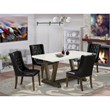 Pemberly Row 5-Piece Wood Dining Set in Jacobean & Black Upholstery