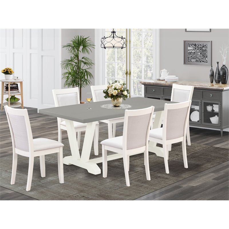 Pemberly Row 7-Piece Acacia Wood Dining Set in White and Cream