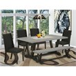 Pemberly Row 6-Piece Wood Dining Set with Black Finish and Blue Chairs