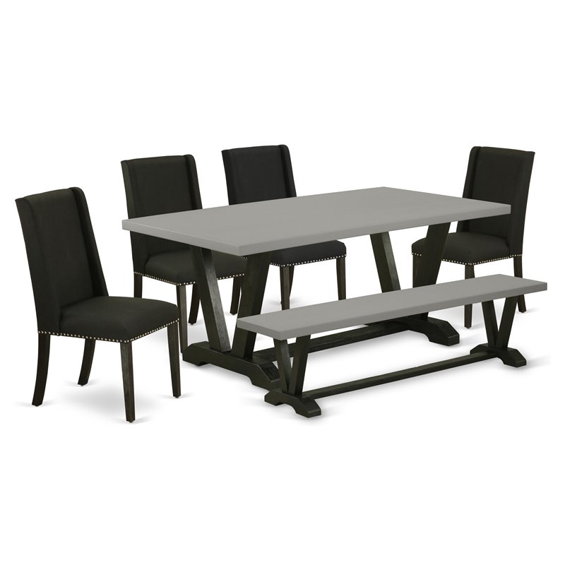 Pemberly Row 6-Piece Wood Dining Set with Black Finish and Blue Chairs