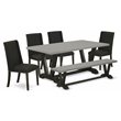 Pemberly Row 6-Piece Wood Dining Set with Black Finish and Blue Chairs