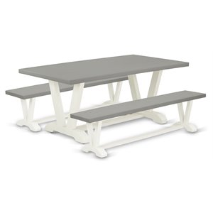 Pemberly Row 3-Piece Wood Kitchen Set with 2 Benches in Linen White