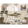 Pemberly Row 5-Piece Wood Dining Set in Linen White and Cream Upholstery