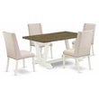 Pemberly Row 5-Piece Wood Dining Set in Linen White and Cream Upholstery