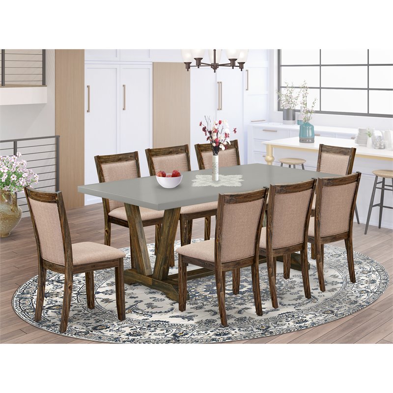 Pemberly Row 9-Piece Wood Dining Set in Dark Khaki Gray and Jacobean