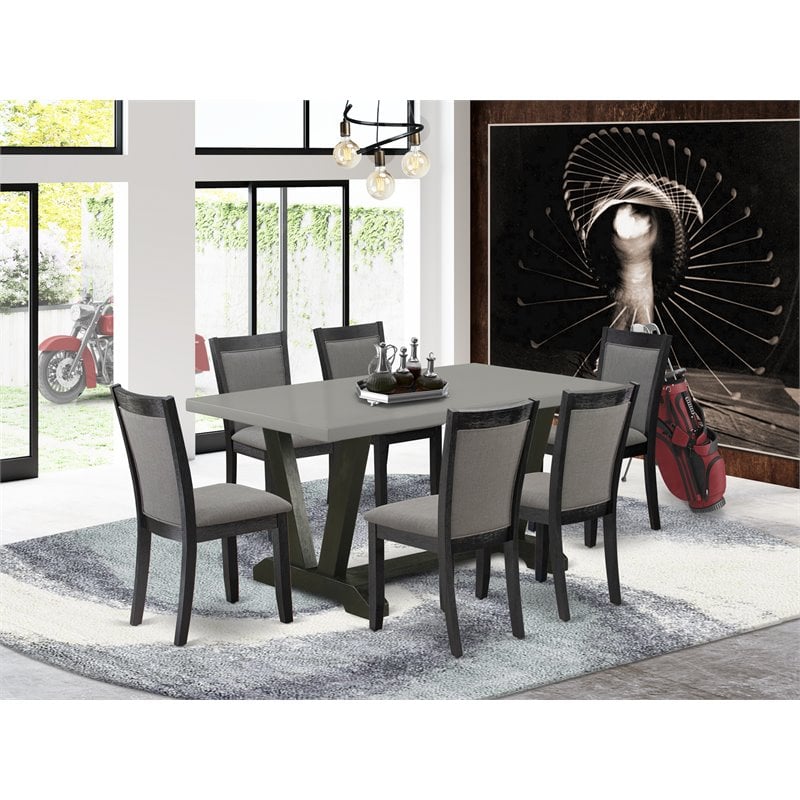 Pemberly Row 7-Piece Wood Dining Set in Cement and Dark Gotham Gray