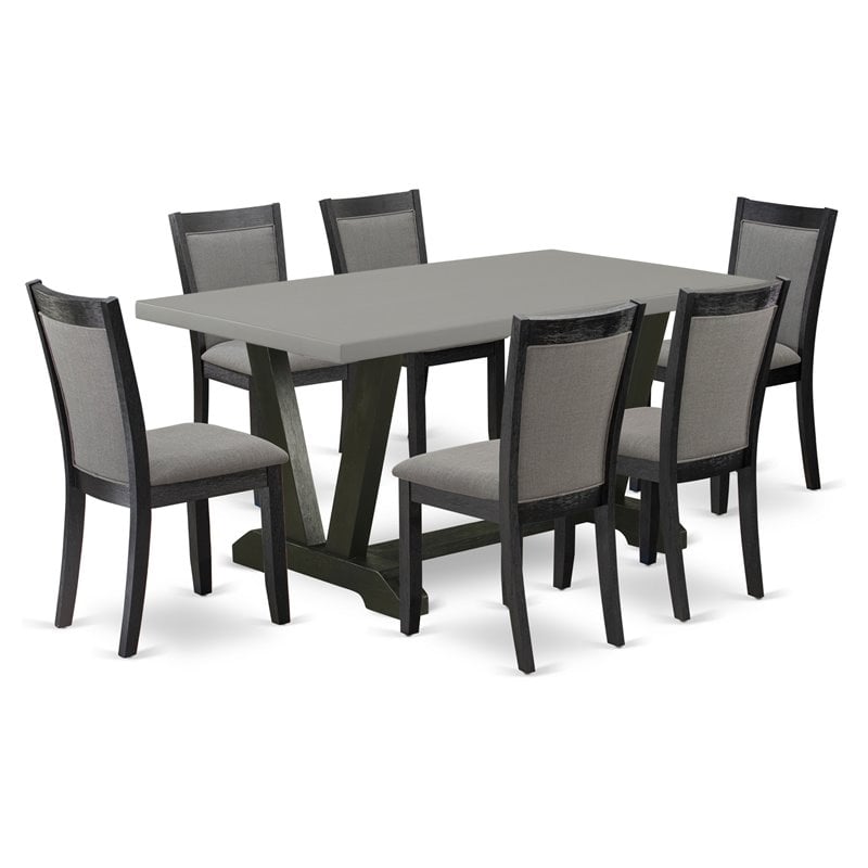 Pemberly Row 7-Piece Wood Dining Set in Cement and Dark Gotham Gray