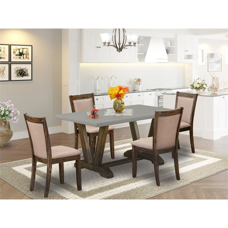 Pemberly Row 5-Piece Rubberwood Dining Set in Cement and Jacobean