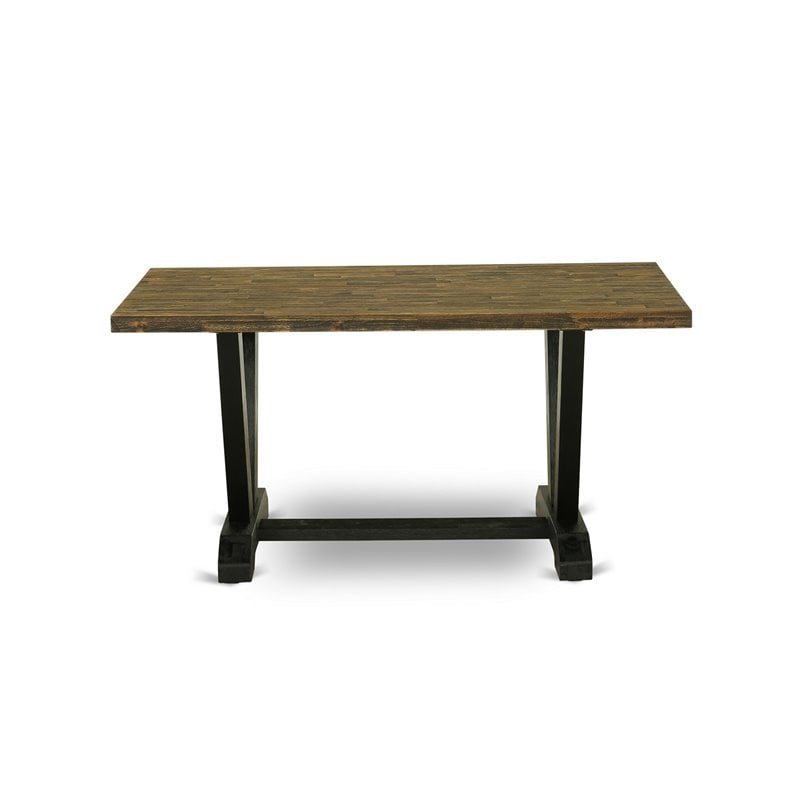 Pemberly Row 7-Piece Wood Dining Set in Jacobean and Dark Gray
