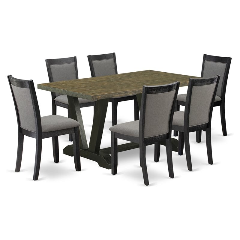 Pemberly Row 7-Piece Wood Dining Set in Jacobean and Dark Gray