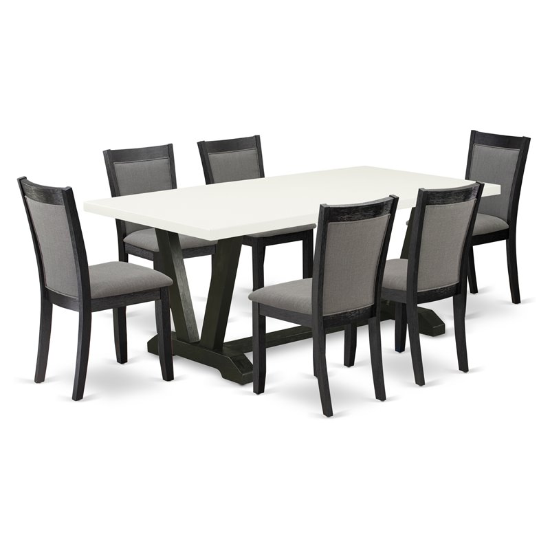 Pemberly Row 7-Piece Rubberwood Dining Set in White/Black/Dark Gray