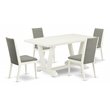 Pemberly Row 5-Piece Wood Dining Set with Linen Cushion Seat in White