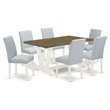 Pemberly Row 7-Piece Wood Dining Set in Linen White and Baby Blue Finish