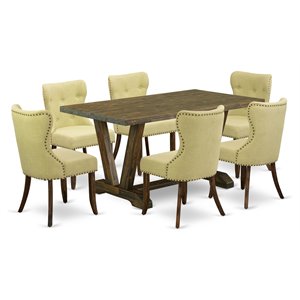 Pemberly Row 7-Piece Dining Set with Limelight Upholstered Seats in Brown