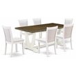 Pemberly Row 7-Piece Acacia Wood Dining Set in Jacobean and Cream