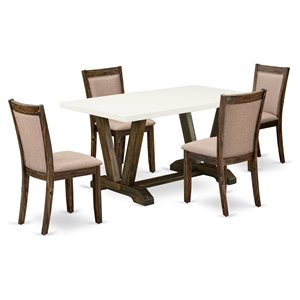 Pemberly Row 5-Piece Acacia Wood Dining Set in Khaki Gray and Jacobean