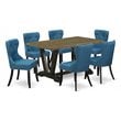 Pemberly Row 7-Piece Wood Dining Set in Jacobean Blue and Black