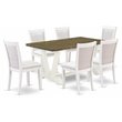 Pemberly Row 7-Piece Acacia Wood Dining Set in Jacobean/White/Cream